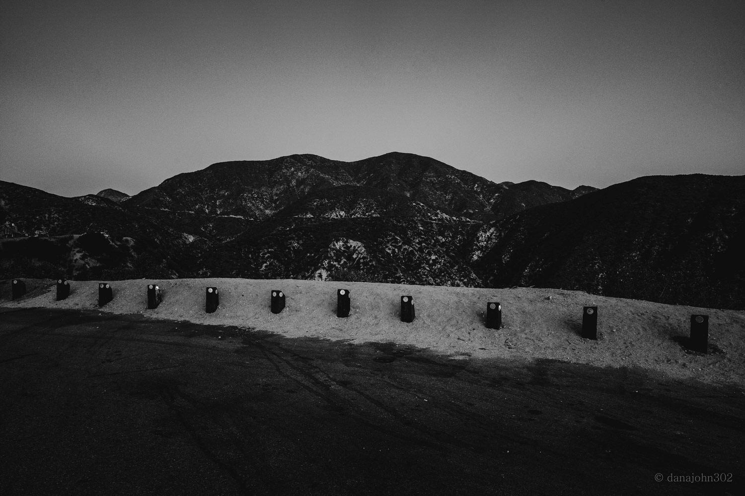 Soldiered bariers on Angeles Crest Highway turnabout.
